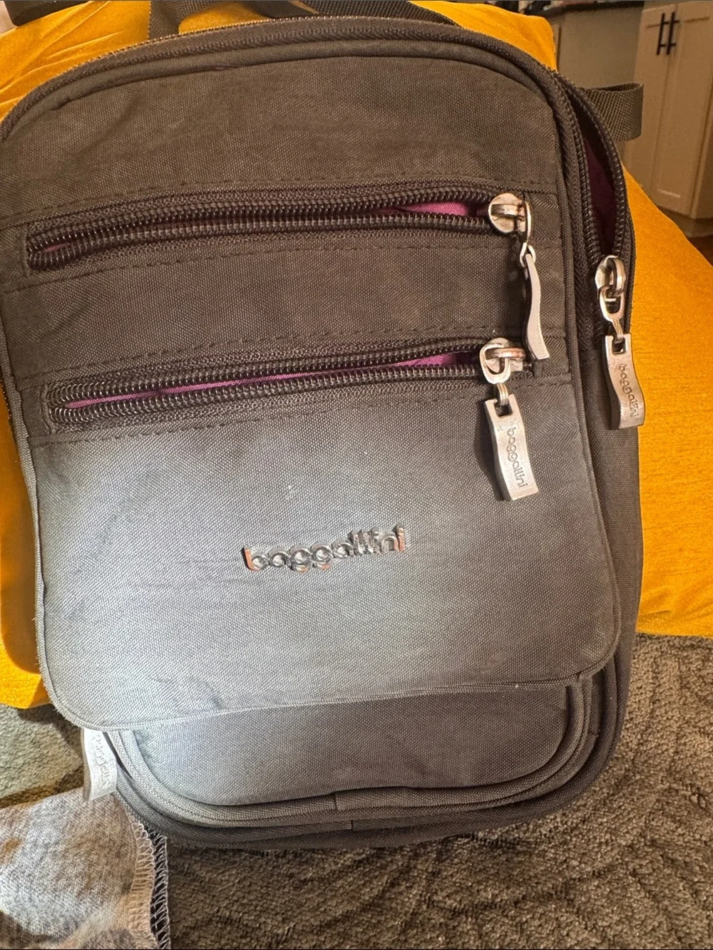 Baggallini Gray Messenger Bag with Purple Trim